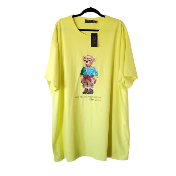 Polo Ralph Lauren Men's Bright Yellow Polo Bear Graphic Crew-Neck T-Shirt 3XLT - Picture 1 of 9